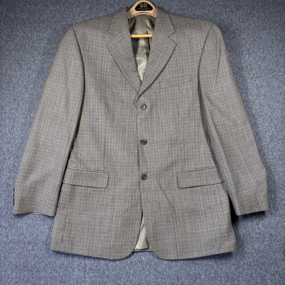 Chaps Mens 42L Blazer 100% Wool Glen Plaid 3 Button Sport Coat Brown Tan 42 Long